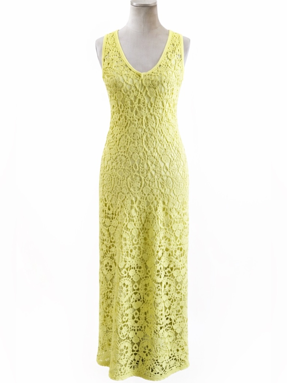 House of Harlow 1960 Lime Green Crochet Maxi Dress Boho Festival Beach - Picture 2 of 10